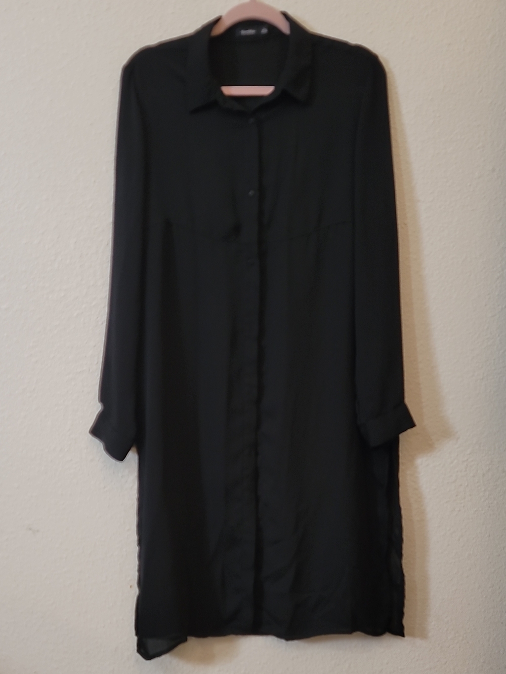 Bershka Black Long-Sleeve Shirt Dress
